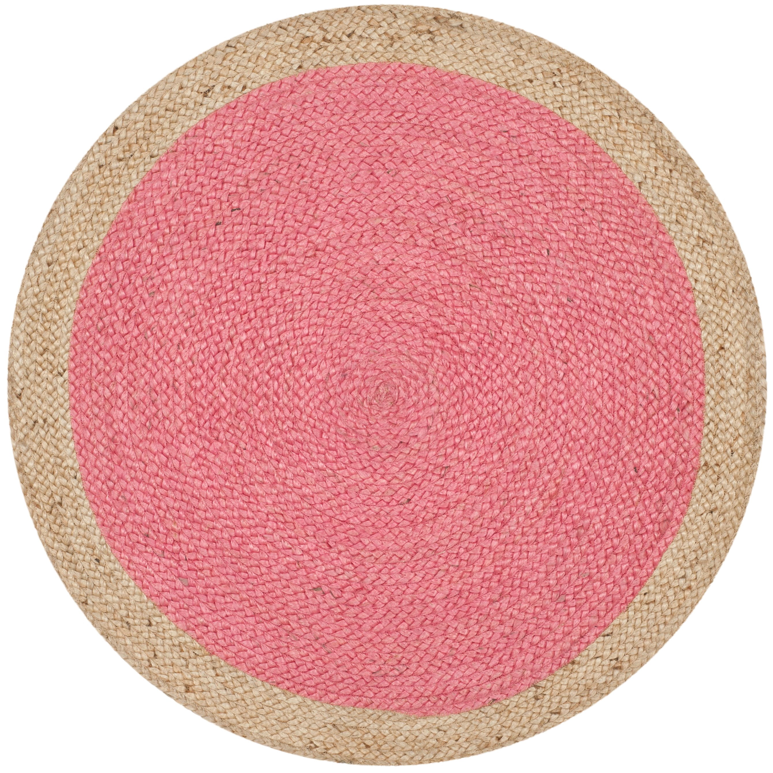 SAFAVIEH Natural Fiber Cebrail Braided Jute Area Rug, Pink/Natural, 3' x 3' Round
