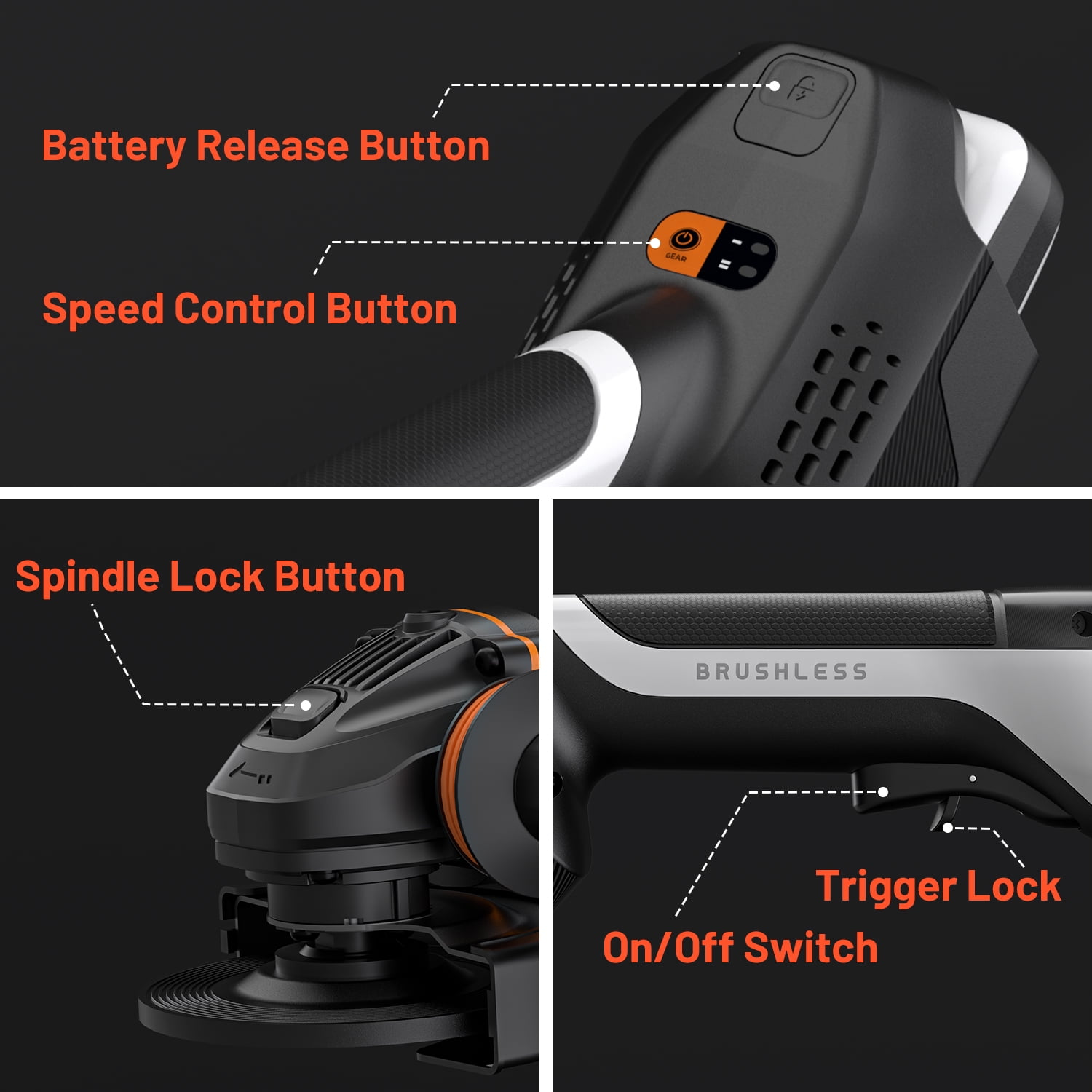 Litheli 20V Cordless Angle Grinder, 4.9″ Grinders Power Tools, Battery Cut-Off Tool, with 8500RPM Brushless Motor and 4.0 Ah Battery