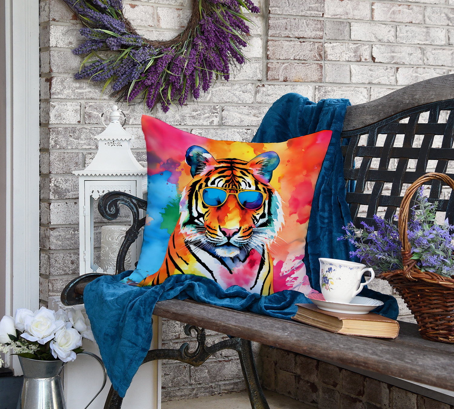 Hippie Animal Bengal Tiger Throw Pillow 18 in x 18 in