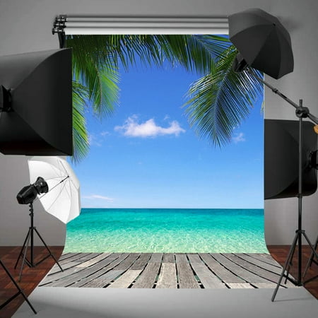 3X5FT Vinyl Seaside Scenic Photography Background Beach Blue Sky Tree Backdrop For Studio Photo Prop