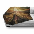 thumbnail image 3 of Train Track Soft Flannel Fleece Throw Blanket, Perspective Photography of Junction of Railways with Dramatic Sky, Cozy Plush for Indoor and Outdoor Use, 50" x 70", Multicolor, by Ambesonne, 3 of 6