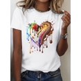 thumbnail image 1 of Camiseta elegante para mujer 100 % algodón con diseño colorido de corazones y chocolates. Transpirable, cómoda y de manga corta con cuello redondo para primavera/verano/otoño. Ideal como regalo de San, 1 of 6