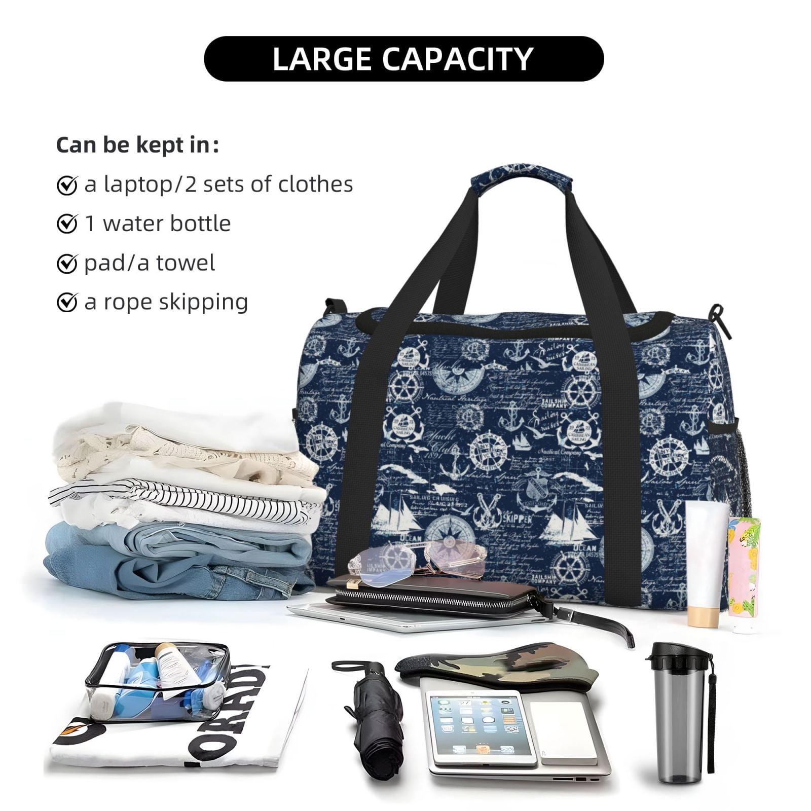 Fuzoiu Sailing Cruises Nautical Print Travel Duffle Bag,Carry On Tote Bags,Duffel Bag,Sport Gym Bag, Hospital Bag for Labor and Delivery, Overnight Bag,Luggage Bag