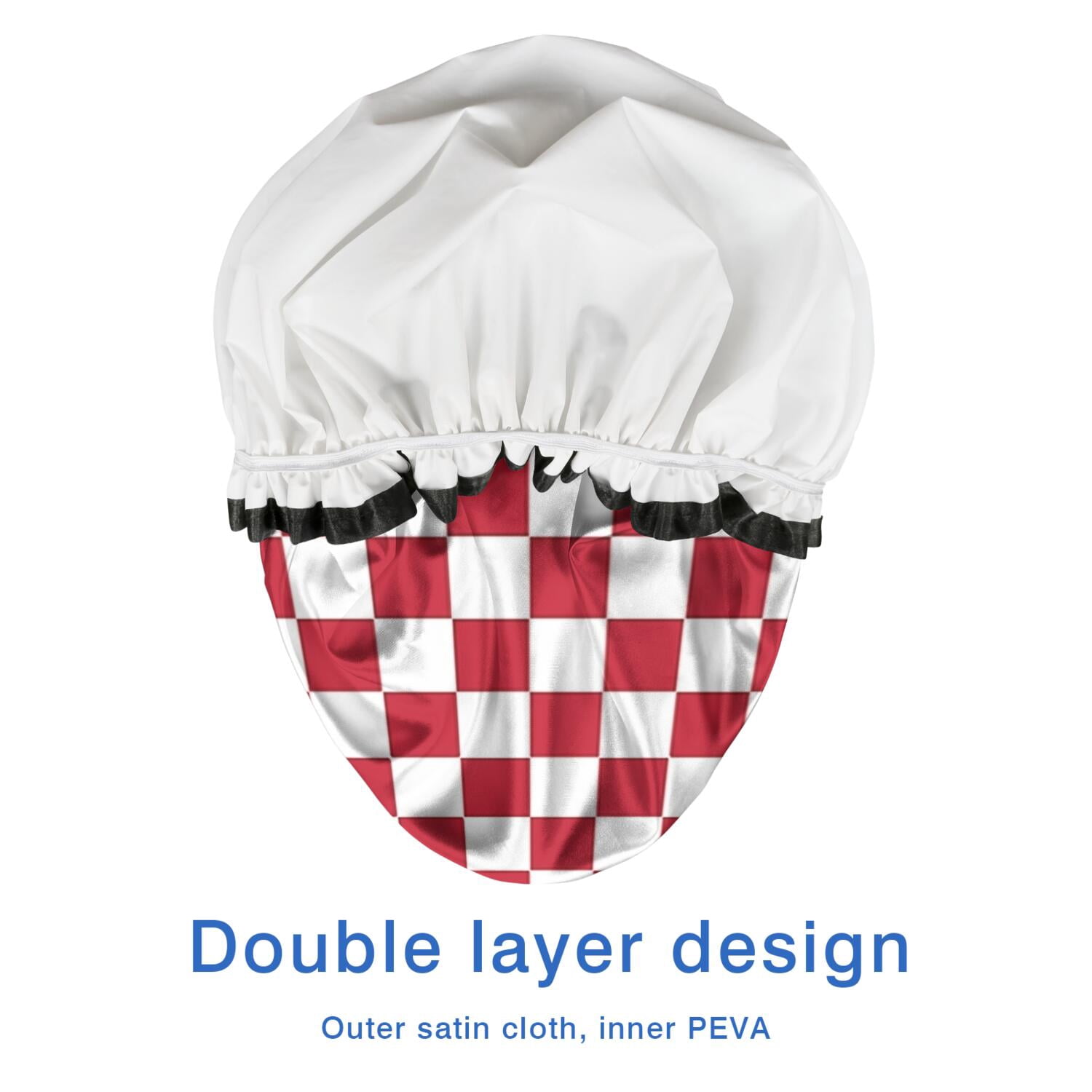 Shower Caps,Red and White Checkered Pattern Waterproof Shower Cap for Women 4 Pieces,Double Reusable Hair Cover for Shower PEVA Elastic Stretch Hem