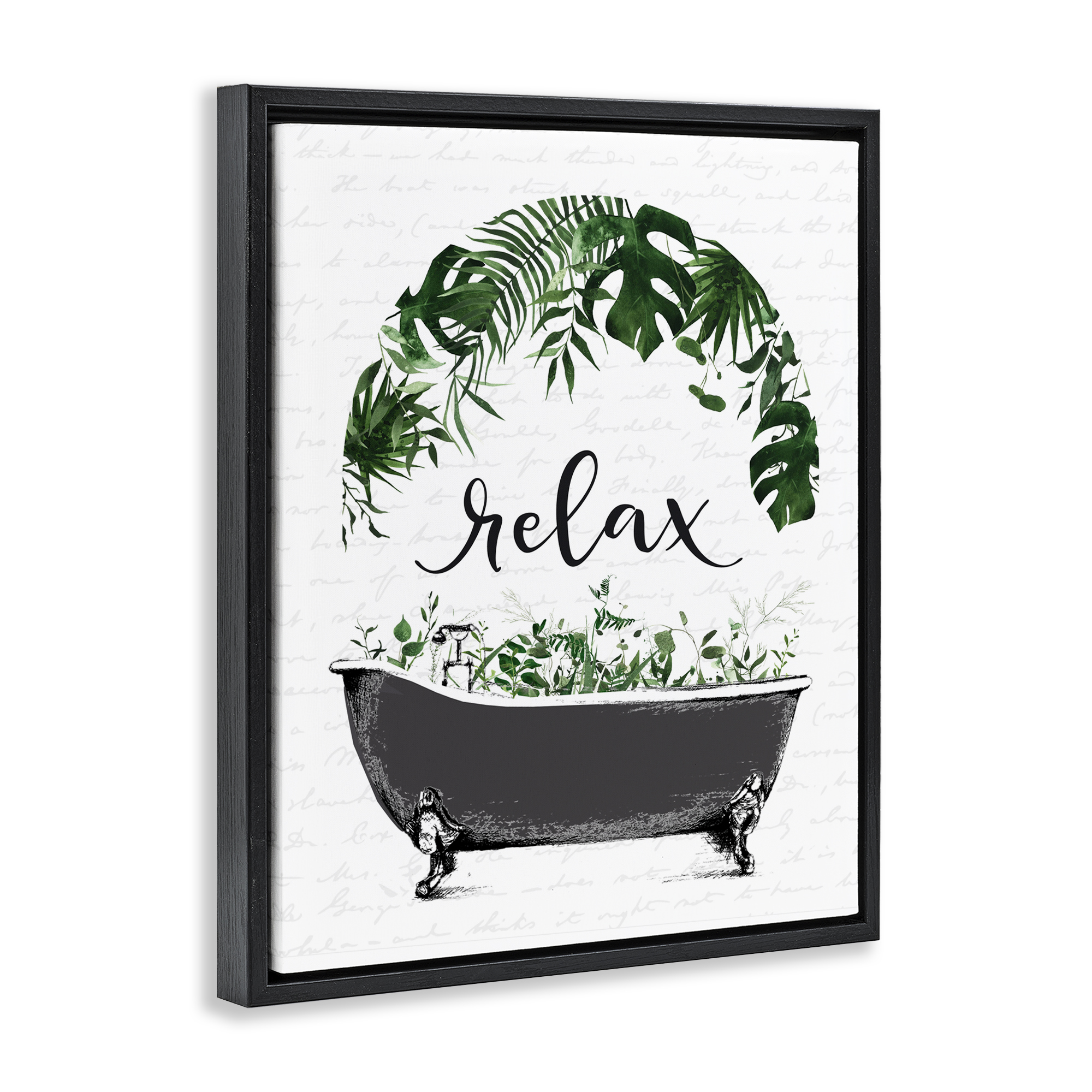 Tropical Bath Relax Black Framed Floater Canvas Wall Art, design by Lettered and Lined