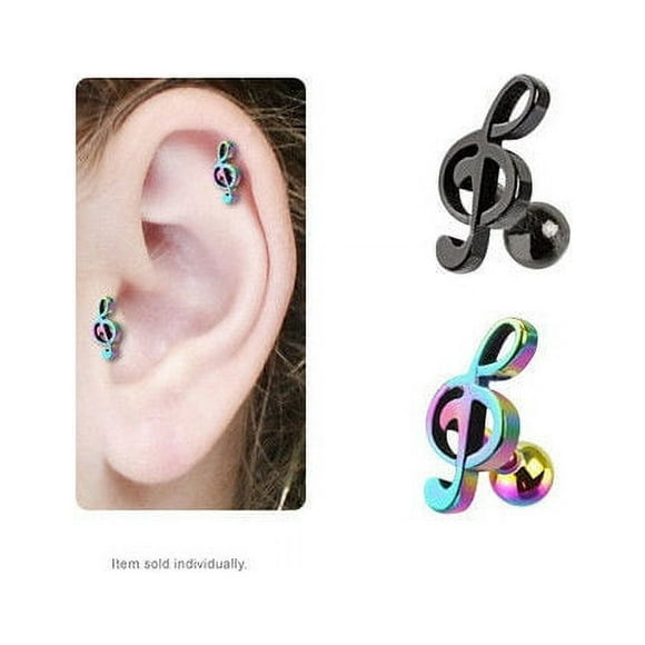 IP Treble Clef Music Note Cartilage / Tragus Stud Earring