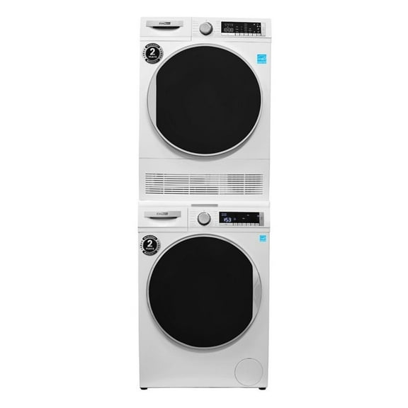 Pemberly Row Stackable Washer 2.2 cf 110 V Dryer 4 Cf 220V with Stacking Shelf