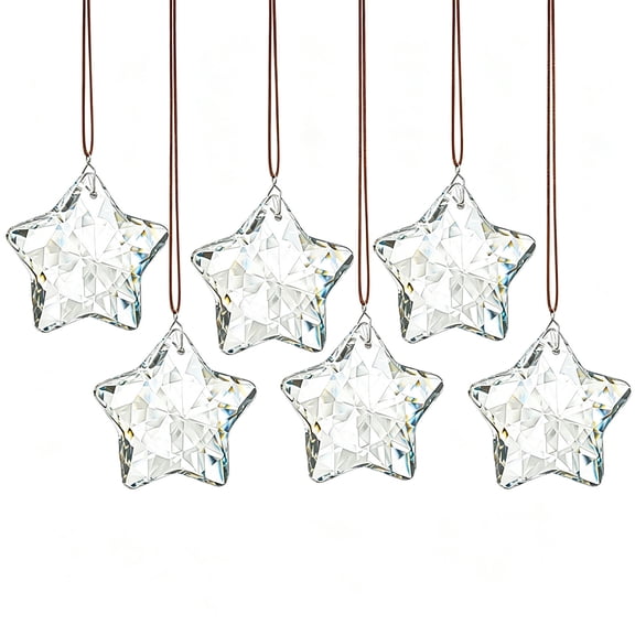 Glass Star Hanging Ornaments Set of 6 for Christmas Tree Wedding Party Home Decor