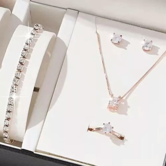 MATROOY 5Pcs Elegant Crystal Jewelry Sets For Women Necklace Earrings Ring Bracelet-A3