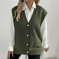 thumbnail image 3 of Womens Open Front Cardigan Vest Knitwear Button Down Casual Sweater Vests Loose Split Knitted Sweaters Army Green, Free Size, 3 of 6