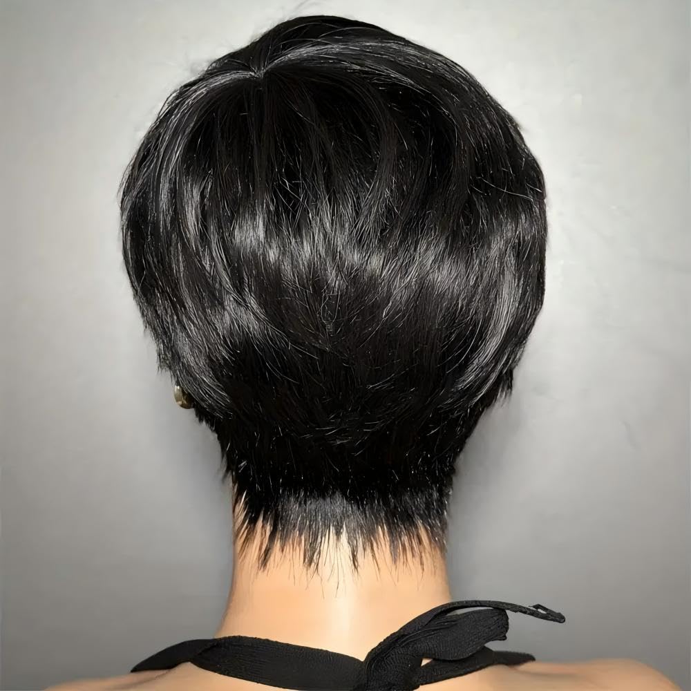 Pixie Cut Wig Human Hair Wear and Go Glueless Wigs Human Hair with Bangs Pixie Cut Wig for Women short wigs for women with BangsFull Machine Made 1B Color None Lace Front Wigs