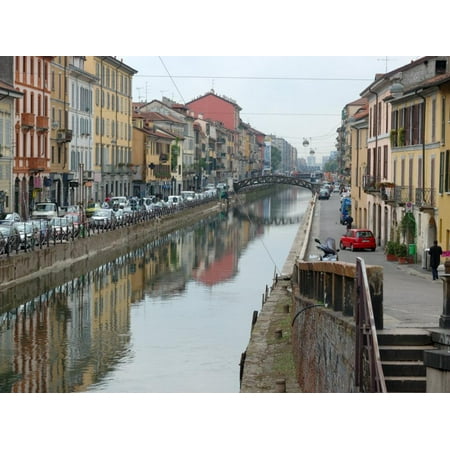 Shops and Restaurants Along Canal, Naviglio Grande, Milan, Italy Print Wall Art By Lisa S.
