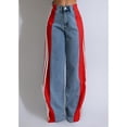 thumbnail image 6 of Women'S Patchwork High Waist Wide Leg Jeans Color Block Denim Straight Leg Trendy Trousers Blue Denim & Red L, 6 of 9