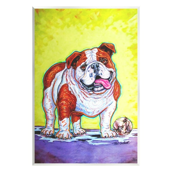 Stupell Industries Bulldog with Baseball Animals & Insects Painting Unframed Art Print Wall Art, 10 x 15