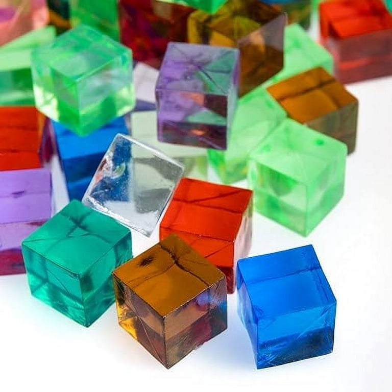 Entervending Acrylic Gems - Small Plastic Cubes - 1.32 lb Fake Jewels in Jar - Assorted Color Plastic Gemstones for Kids - 14 mm Plastic Gem Vase
