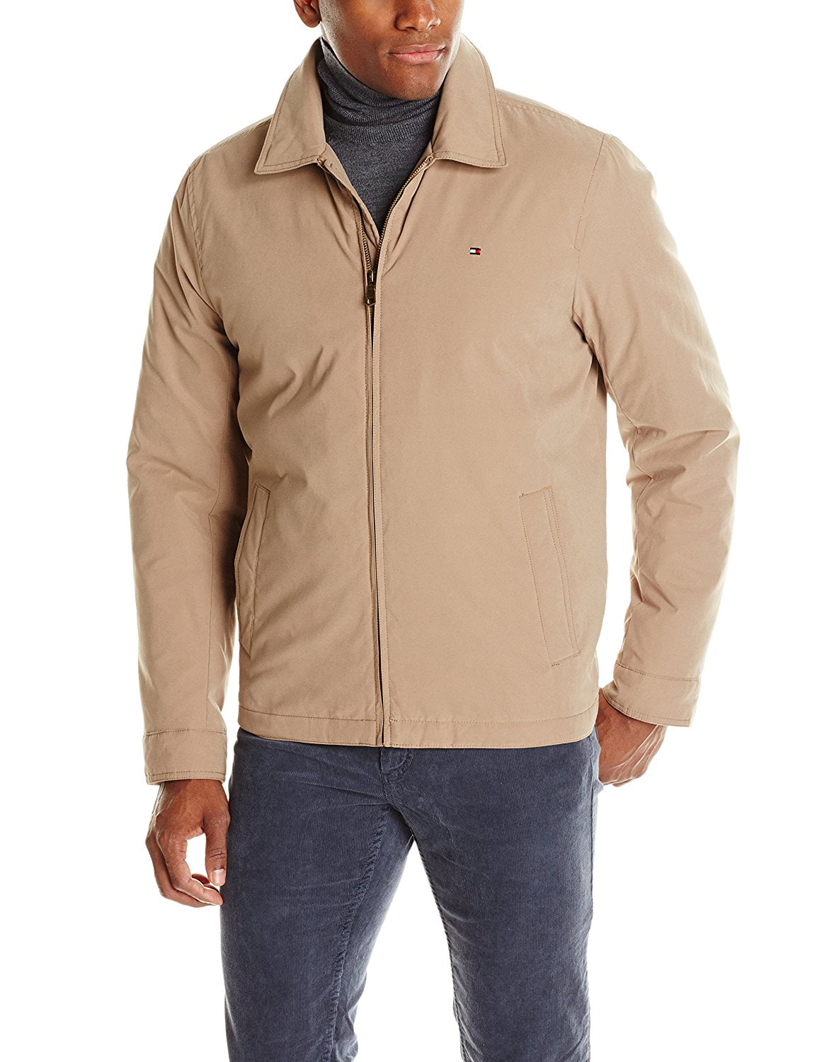 Tommy Hilfiger Mens Micro-Twill Open-Bottom Zip-Front Jacket