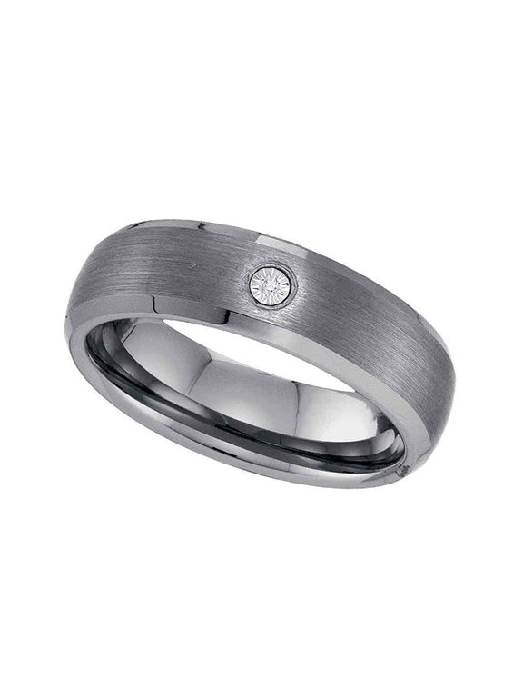 Tungsten Carbide Mens Round Diamond Matte Bevel Edge Band Ring .01 Cttw Size 14
