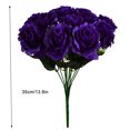 thumbnail image 2 of Ramo de flores de rosas artificiales de 12 cabezas, decoración floral de simulación, ramo de flores falsas nupciales de boda, púrpura Sweethay HA7624-07B, 2 of 6