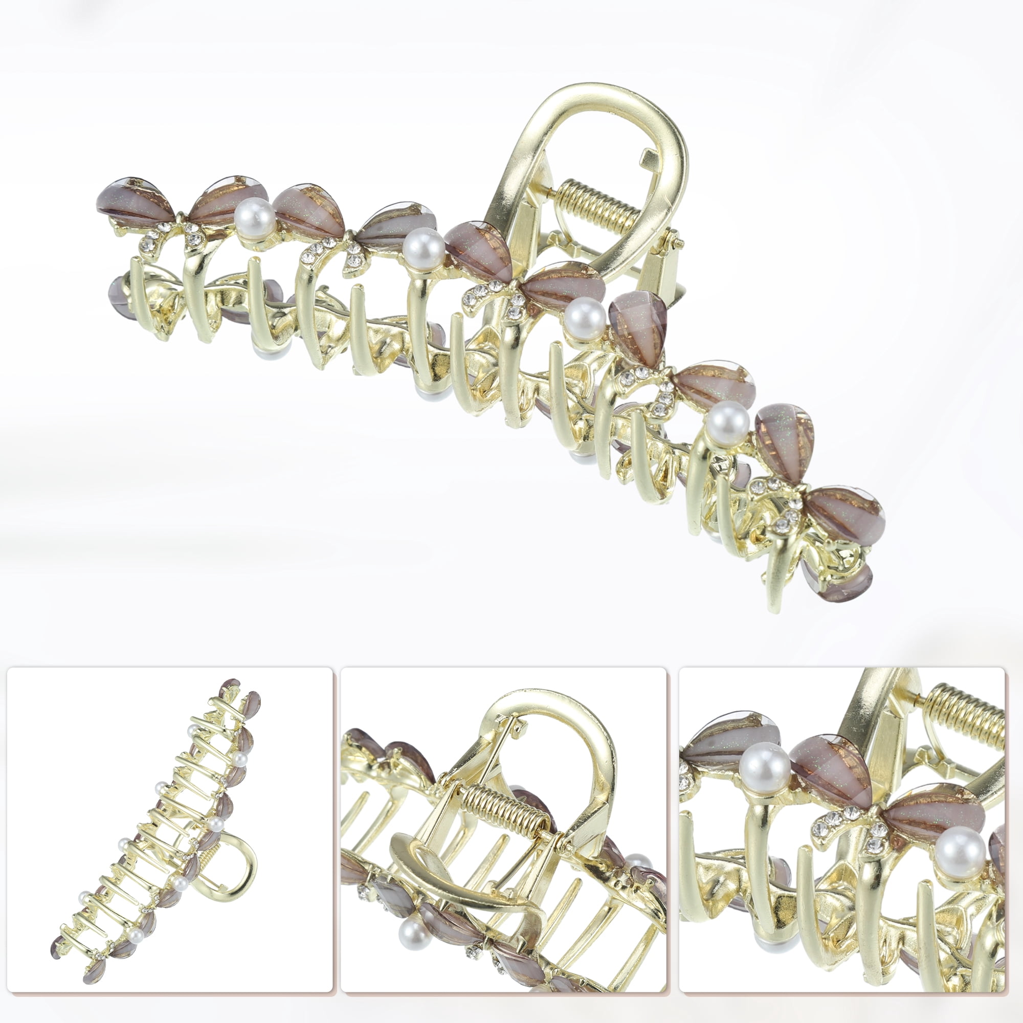 Unique Bargains Classic Faux Crystal Bling Bow Tie Hair Clip for Women Girls, Gray