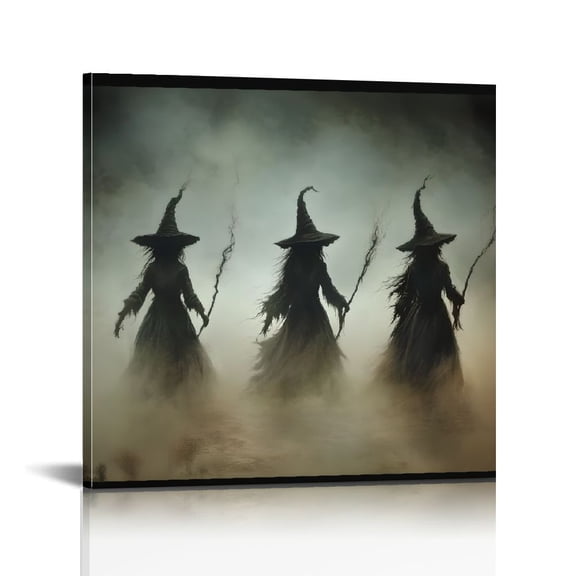 JRXY Creepy Witch Decor Vintage Halloween Canvas Wall Art Painting for Bedroom Home Decor 12x12 in