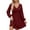 Burgundy, variant on Elainilye Fashion Vacation Dresses for Women Long Sleeve Solid Color V-Neck Short Skirt Casual Dress,Green