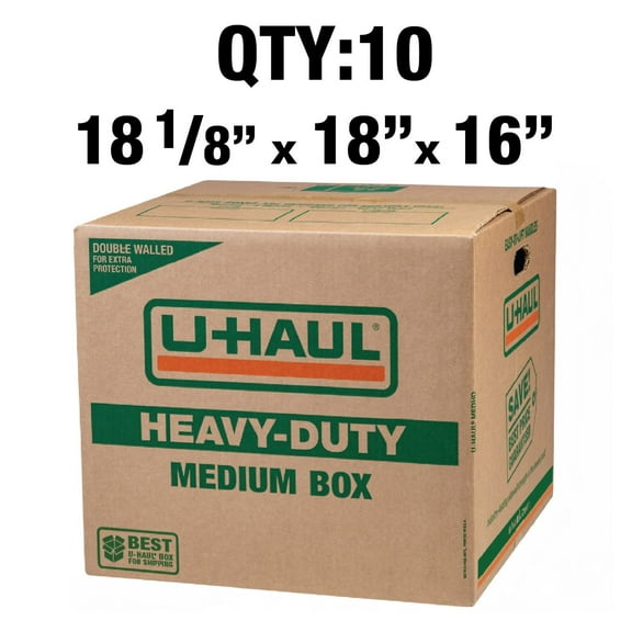 11-Piece Medium Heavy-Duty Double Wall Moving & Shipping Box - 18-1/8” x 18” x 16” (L x W x H)