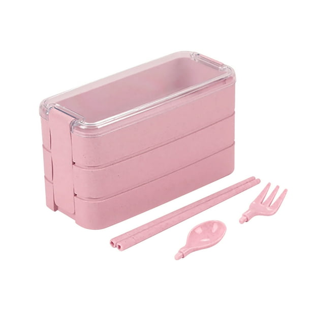 Contenedor de Preparación de Comidas Cajas de Bento Caja Apilable de Bento, Kit de Caja de Almuerzo con Cuchara Y Tenedor, Contenedor de Preparación de Comidas de Paja de Tres en un Compartimiento, Ca