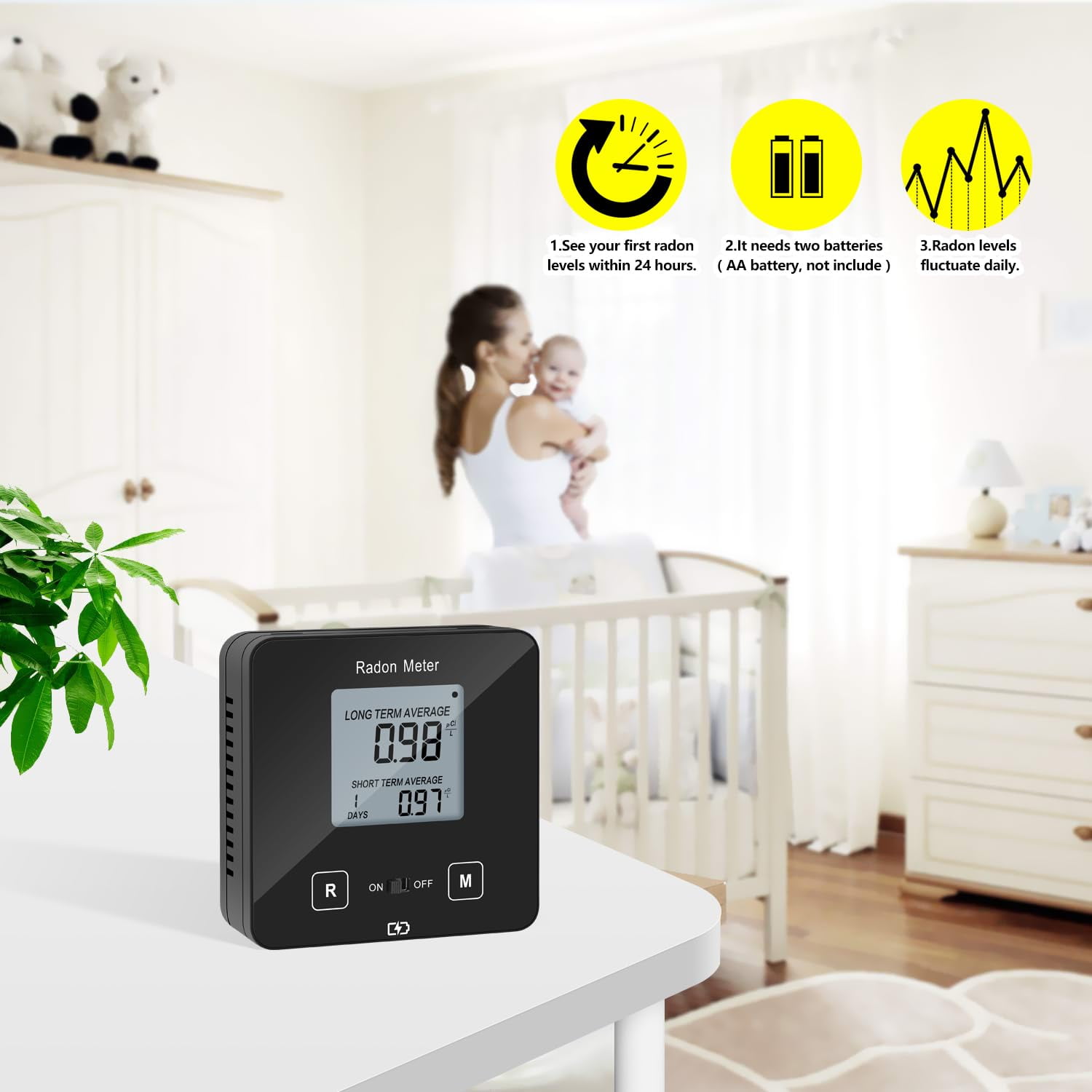 Raean Monitor Battery Powered Radon Tester Home Radon Detector - Portable Radon ...