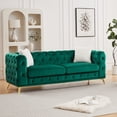 thumbnail image 4 of 82.5" Deluxe Velvet Sofa with Chesterfield Tufted Buttons, Modern Comfy Couch with 2 Pillows and Metal Feet, 3-Seat Luxury Sofa for Living Room, Green, 4 of 9