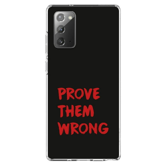 DistinctInk Clear Shockproof Hybrid Case for Samsung Galaxy Note 20 (6.7" Screen) - TPU Bumper, Acrylic Back, Tempered Glass Screen Protector - Prove Them Wrong - Black & Red