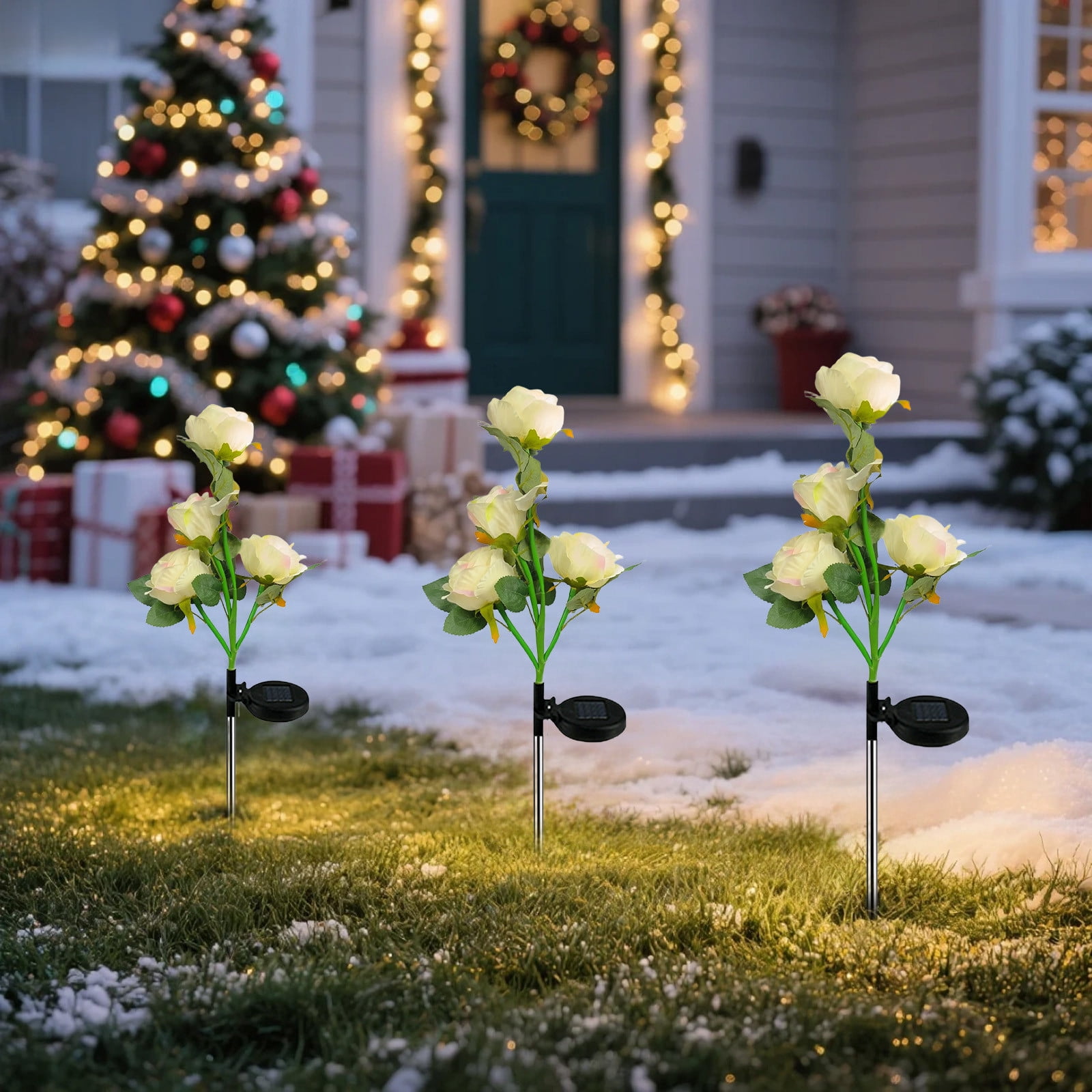 2-Pack Solar Rose Lights for Garden Decor | Outdoor Solar Powered LED Flower Lights with Stakes | Waterproof Landscape Lighting for Walkways, Patios, and Flower Beds