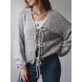 thumbnail image 4 of FOCUSNORM Cardigan en Tricot pour Femmes Manches Longues Noué Veste Décontractée Unie Automne pour Usage Quotidien Rue, 4 of 7