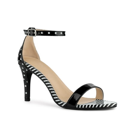 

Unique Bargains Stripe Ankle Strap Polka Dots Stiletto Heels Sandals for Women