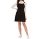 thumbnail image 2 of Vestido de tirantes corto A-Line de imitación de ante para mujer con botones decorativos en negro, 2 of 6