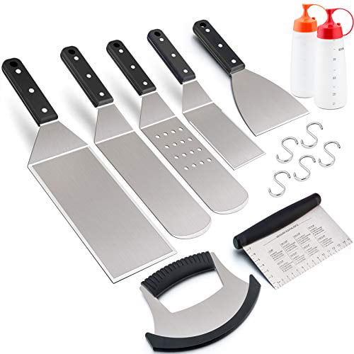 5pcs Professional BBQ Grill Spatula Set Griddle Accessories Kit Stainless Steel 