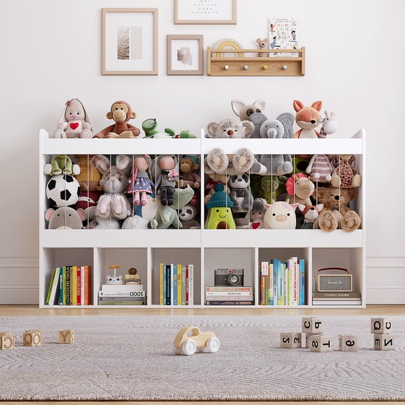 Vortin T 63.6" Kid Storage Cabinet, Toy Storage Organizer with 240L Stuffed Storage, Kids Bookshelf with 6 Open Cubbies for Playroom Bedroom Classroom, White