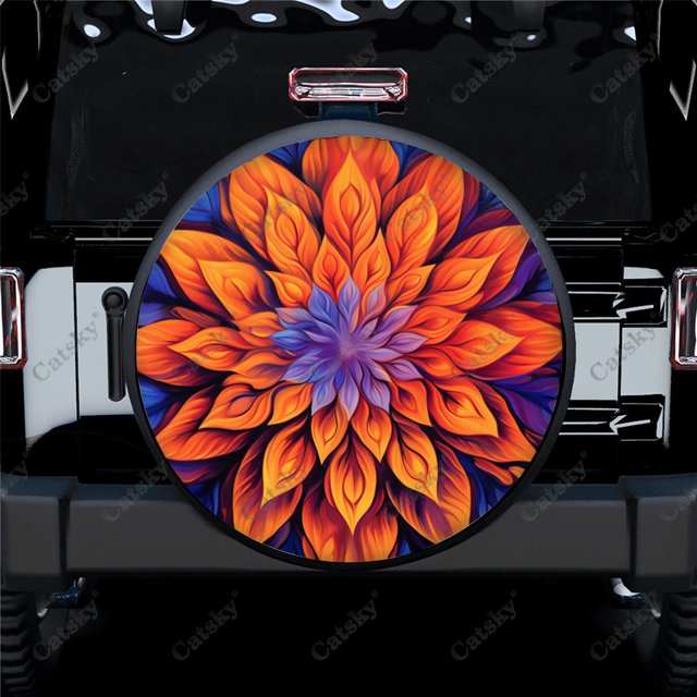 Abstract Painting Of Colorful Flower Polyester Universal Spare Wheel Tire Cover Wheel Covers for Trailer RV SUV Truck Camper