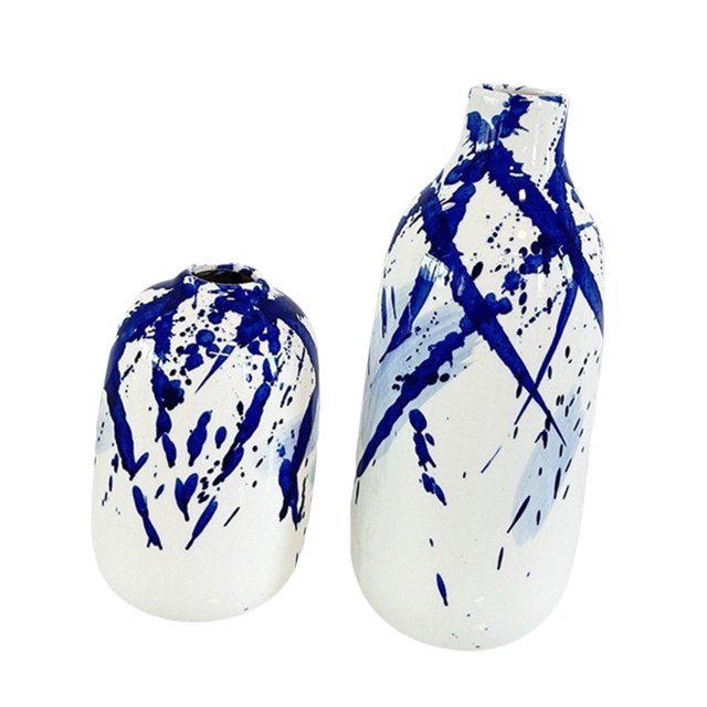 2 piezas de jarrón de azul y , jarrón azul, jarrón de botella Oriental, adorno de escritorio, jarrón Chinoiserie para fiesta y sala de
