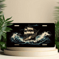 thumbnail image 6 of 1 Pcs 2D Flat License Plate Covers & Frames, Sailing Ship in Waves For Decorative Front, Waterproof For Decoration Aluminum License Plate Covers & Frames Cover For Men Women, 12" X 6", 6 of 7