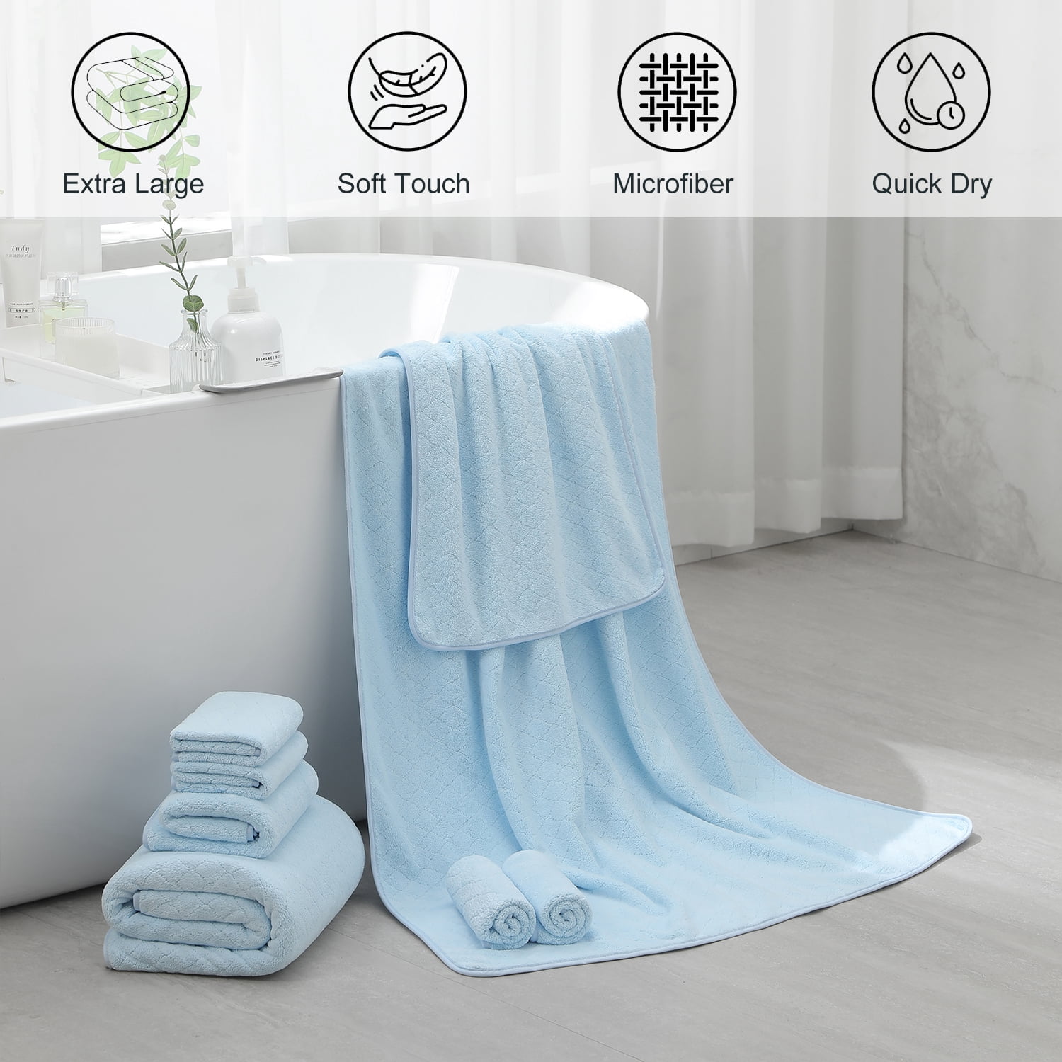 Beartech 4 Pack Microfiber Bath Towels Set - Soft Bathroom Towels,Lightweight Towels Highly Absorbent Family Towels, Quick Dry & Less Lint Shower towels for Hotel, Spa-Blue