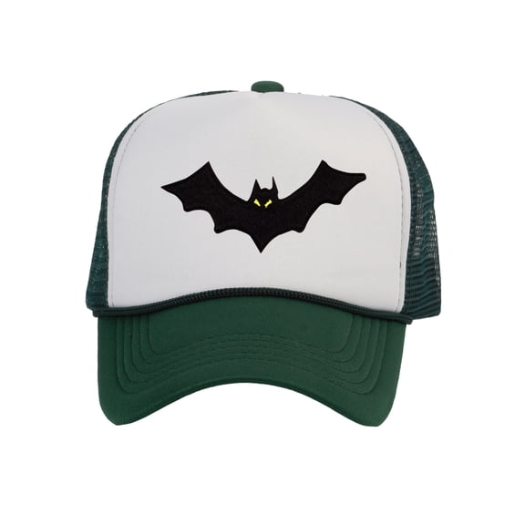 Top Headwear Men's Bat Hat Spooky Holloween Trucker Snapback Cap White/Forest Green