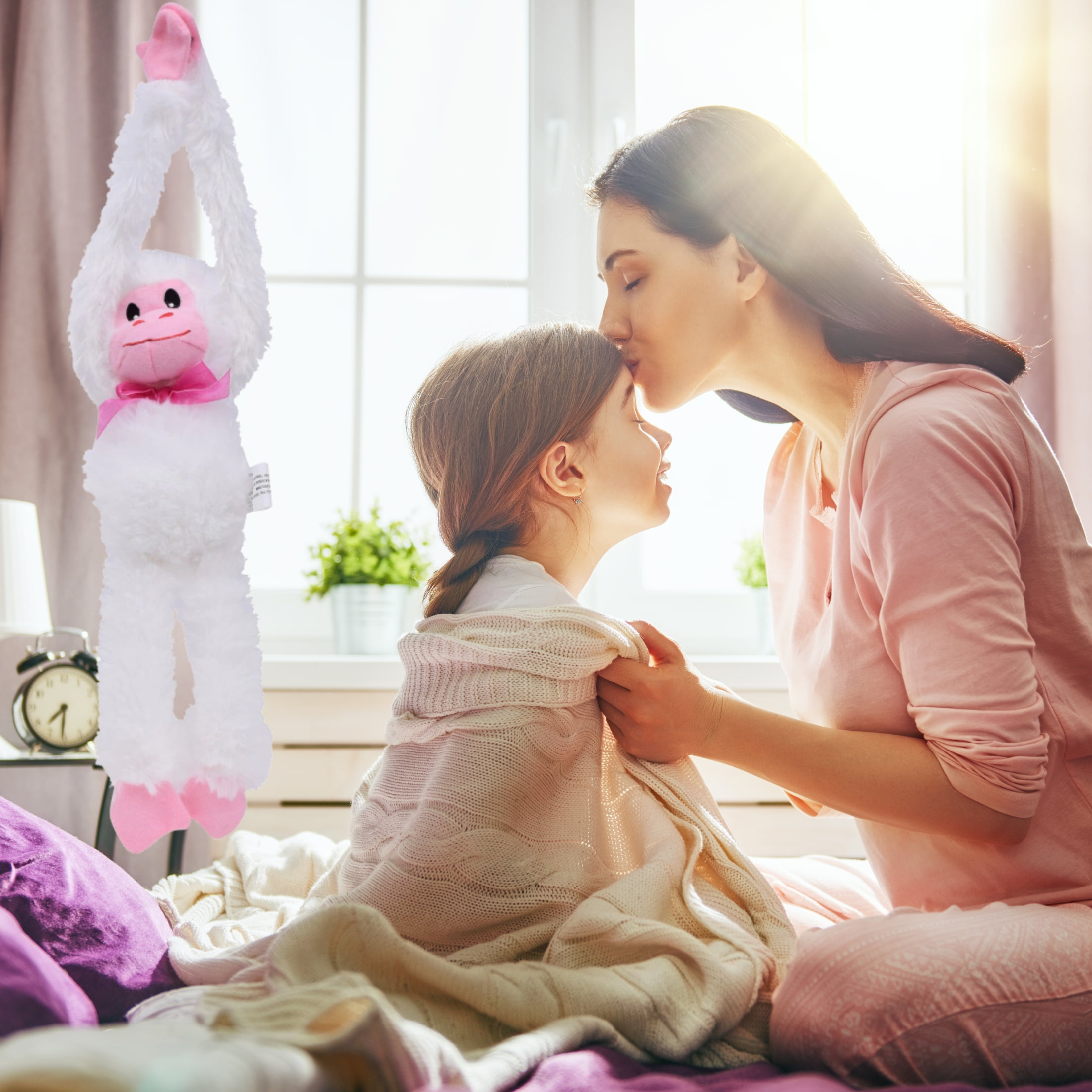 (6) Happy Easter Plush Hanging Monkey 13.5 inches Animal Soft Plush Toy for Kids Girls Boys Spring Birthday Party Favor & Gift Basket Home Living Room Car Decor (White) & CUSTOM Storage Carrier