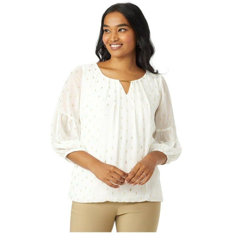 White bubble sales hem blouse