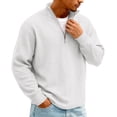 thumbnail image 3 of Men's Vintage Waffle Knit Long Sleeve Zip Up Stand Collar Casual Shirt for Spring Fall Street Fashion,White,L, 3 of 7