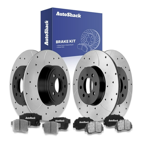 AutoShack Front Vented & Rear Solid Drilled & Slotted E-Coated Brake Rotors   Ceramic Pads 12-PC Brake Kit Replacement for 1992-1993 Acura Integra ShadowGuard