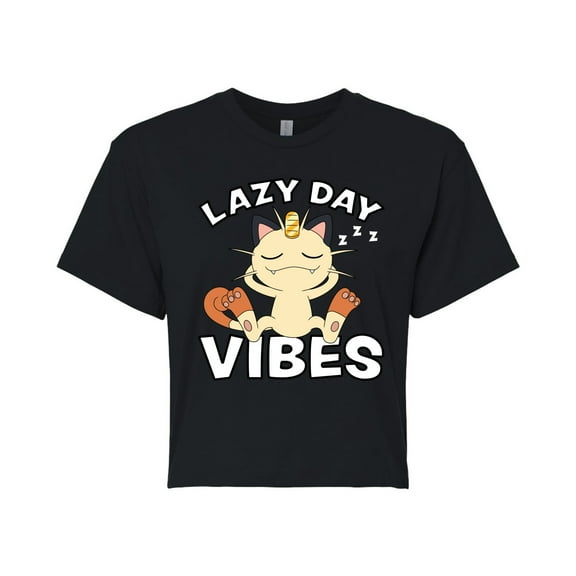 Pokémon - Lazy Day Vibes Meowth - Juniors Cropped Cotton Blend T-Shirt