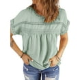 thumbnail image 3 of UVN Summer Shirts for Women Short Sleeve Blouses Ladies Crewneck Lace Crochet Tops Dressy Chiffon Blouses, 3 of 8