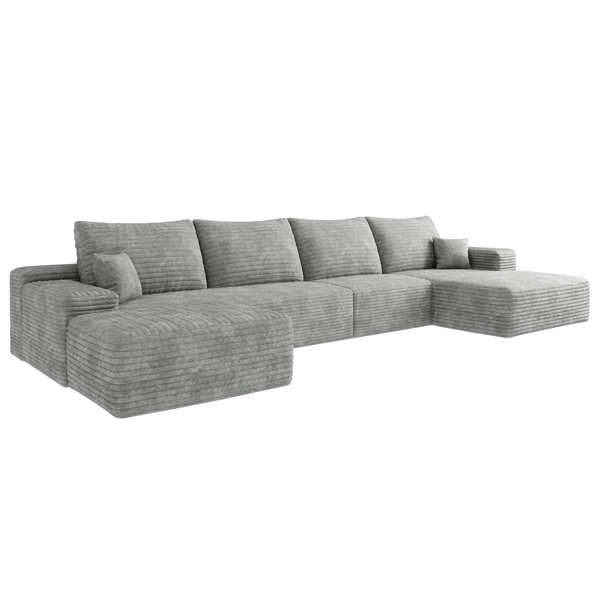 MAYEERTY 5-Seat Gray Sectional Sofa 135" - Plush Corduroy, Modular Recliner, No Assembly Required