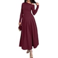 thumbnail image 2 of Women'S Fall Long Sleeve Wedding Guest Dresses One Shoulder Elegant Formal Pleated Midi Maxi Dress Wine Red S, 2 of 7