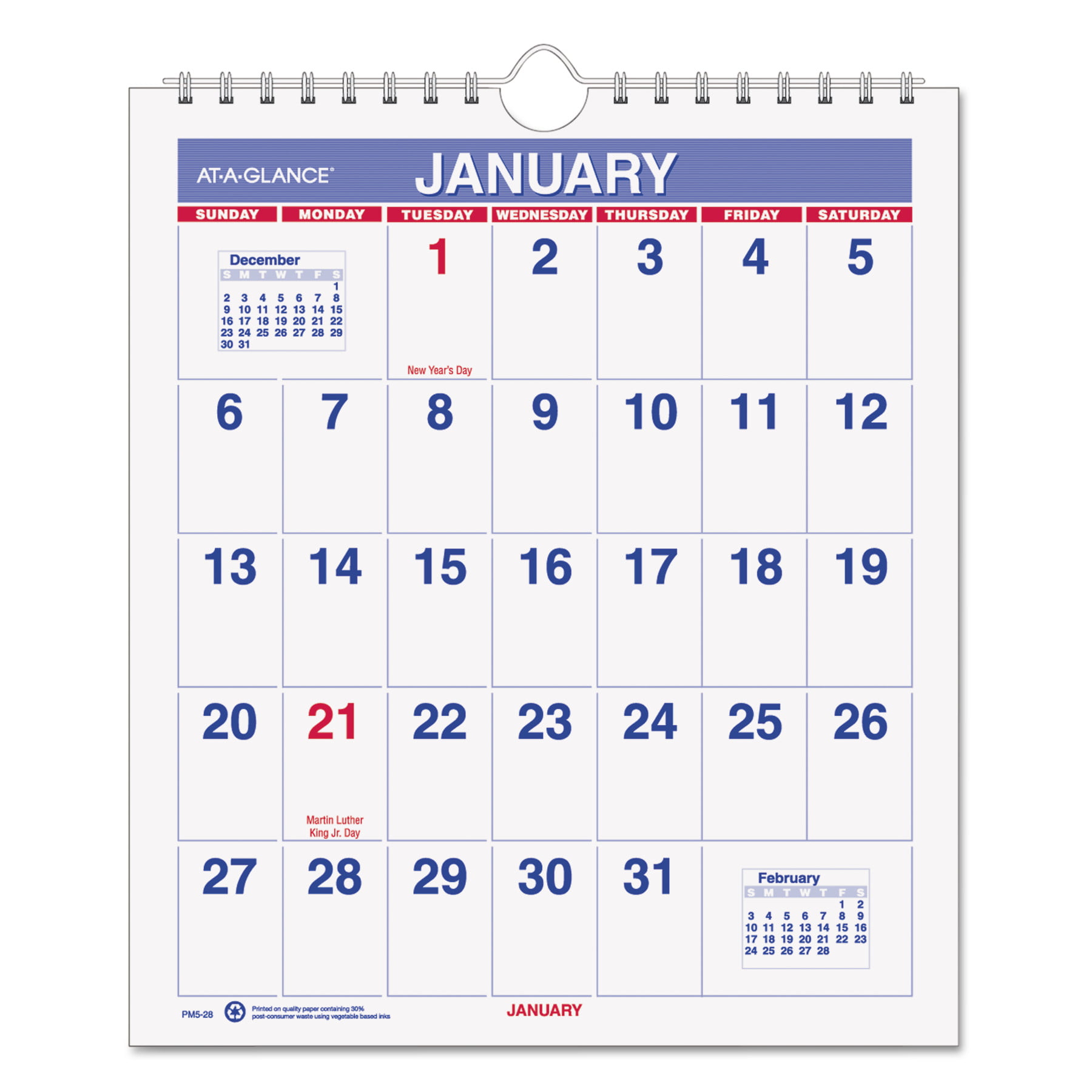 ATAGLANCE Mini Monthly Wall Calendar, 6 1/2 x 7 1/2, White, 2018